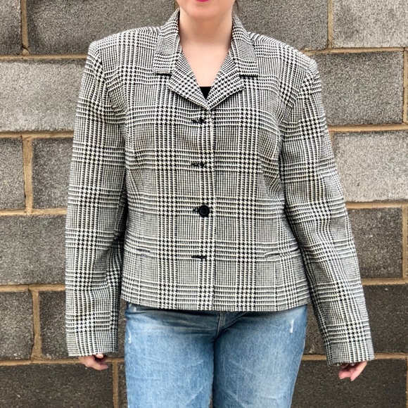 Da-Rue Suit Jacket Women's 18 Black White Houndstooth Silk PRofessional Look - Picture 1 of 6